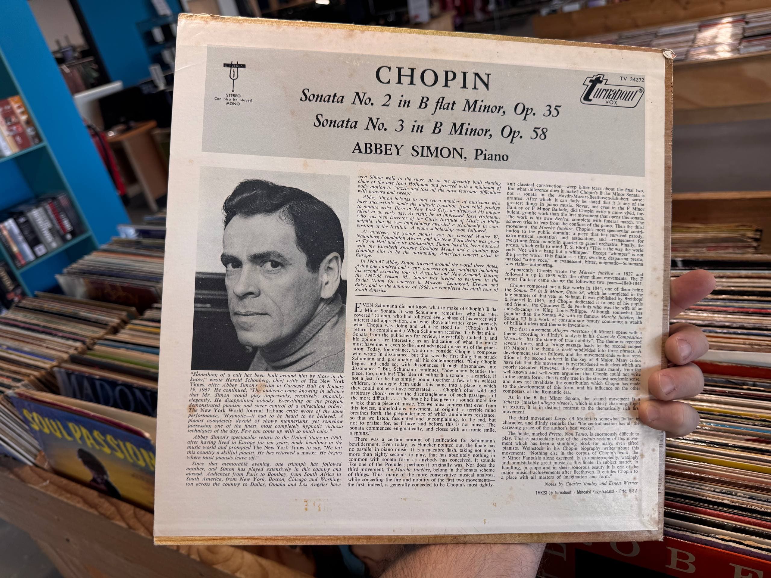 Vintage LP Chopin Sonates - Abbey Simon Piano - Turnabout Klassiek Vinyl